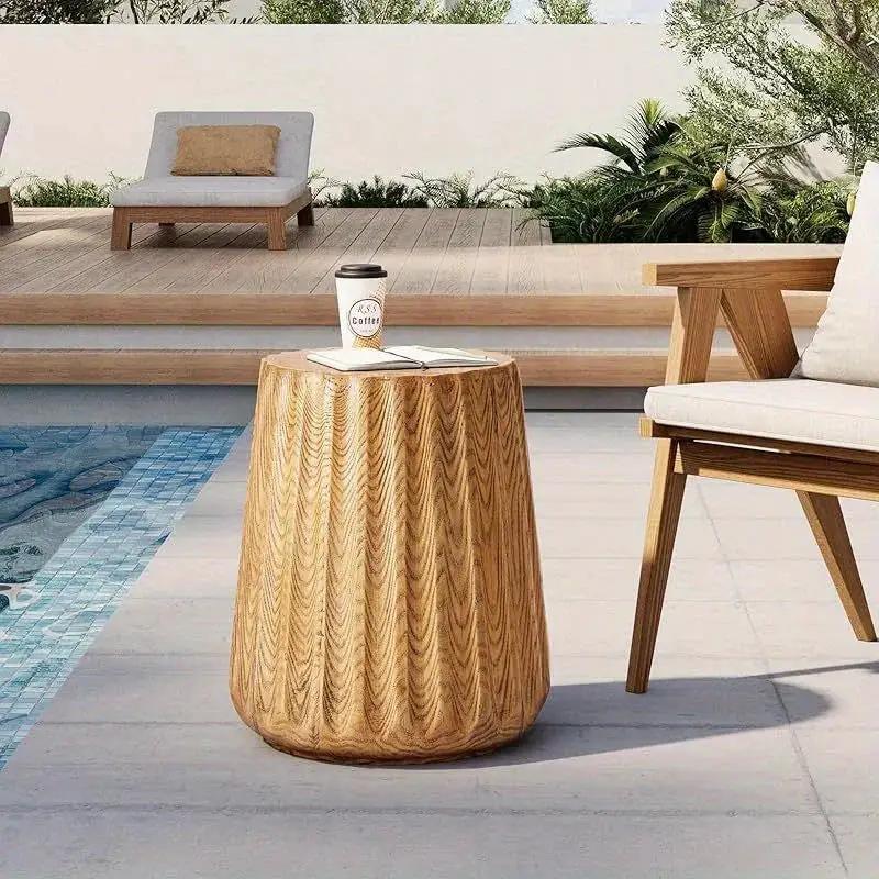 Sunbury Round Faux Wood Side Table – Modern Farmhouse Indoor & Outdoor Accent Table by House Of Avana