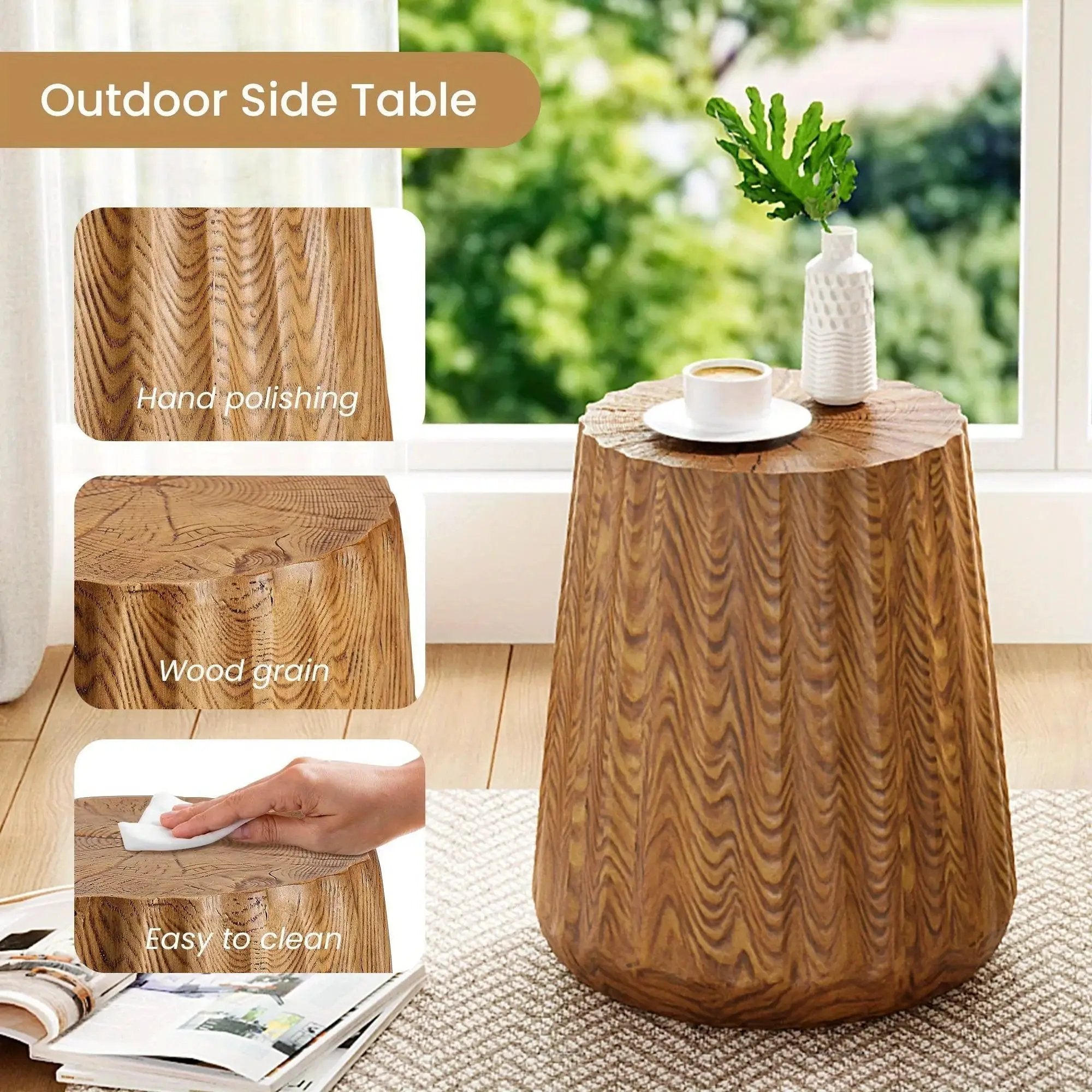 Sunbury Round Faux Wood Side Table – Modern Farmhouse Indoor & Outdoor Accent Table by House Of Avana