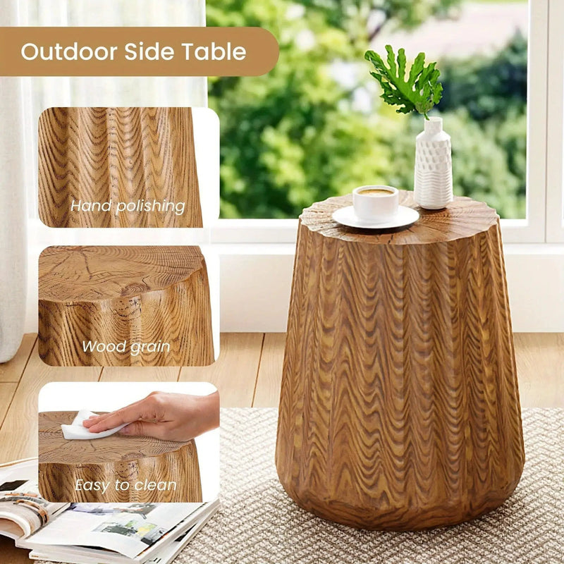 Sunbury Round Faux Wood Side Table – Modern Farmhouse Indoor & Outdoor Accent Table by House Of Avana