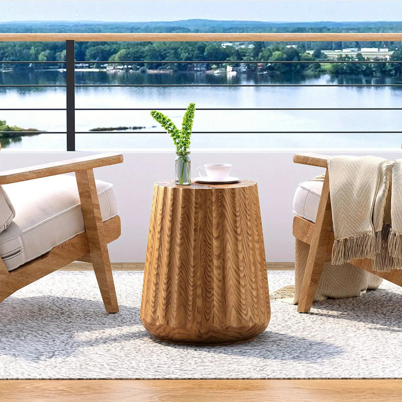 Sunbury Round Faux Wood Side Table – Modern Farmhouse Indoor & Outdoor Accent Table by House Of Avana
