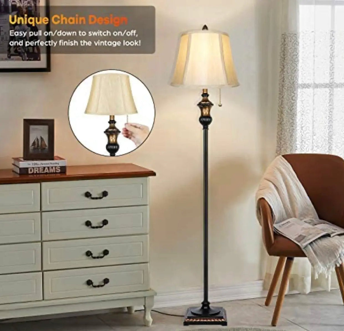 Surfhia - Free Standing Elegant Floor Lamp - Bell Shape Fabric Shade - LED Bulb Included - Bronze by Outdoor Solar Outlet