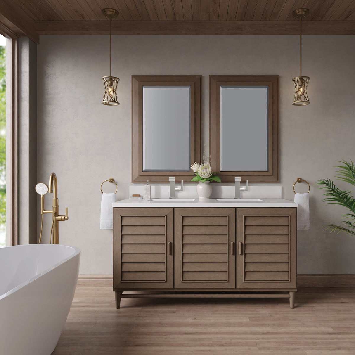 James Martin Portland 60" Double Bathroom Vanity, Whitewashed Walnut, view 40