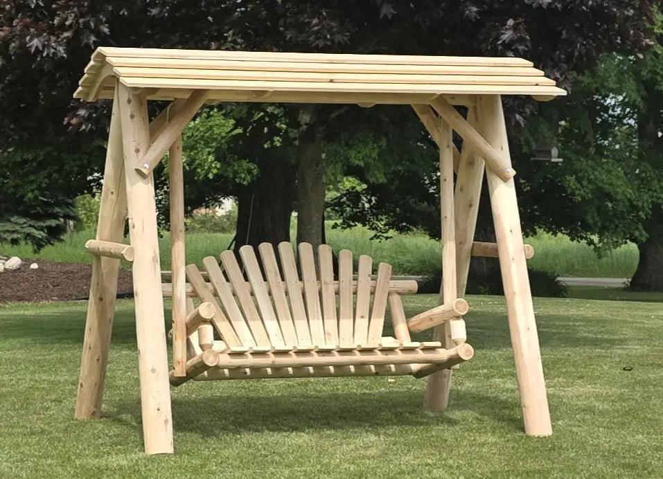 Wooden Porch Swing with Canopy by Cedar Creek Rustic Furniture