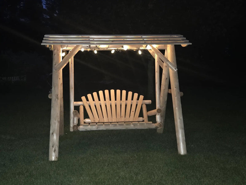 Wooden Porch Swing with Canopy by Cedar Creek Rustic Furniture