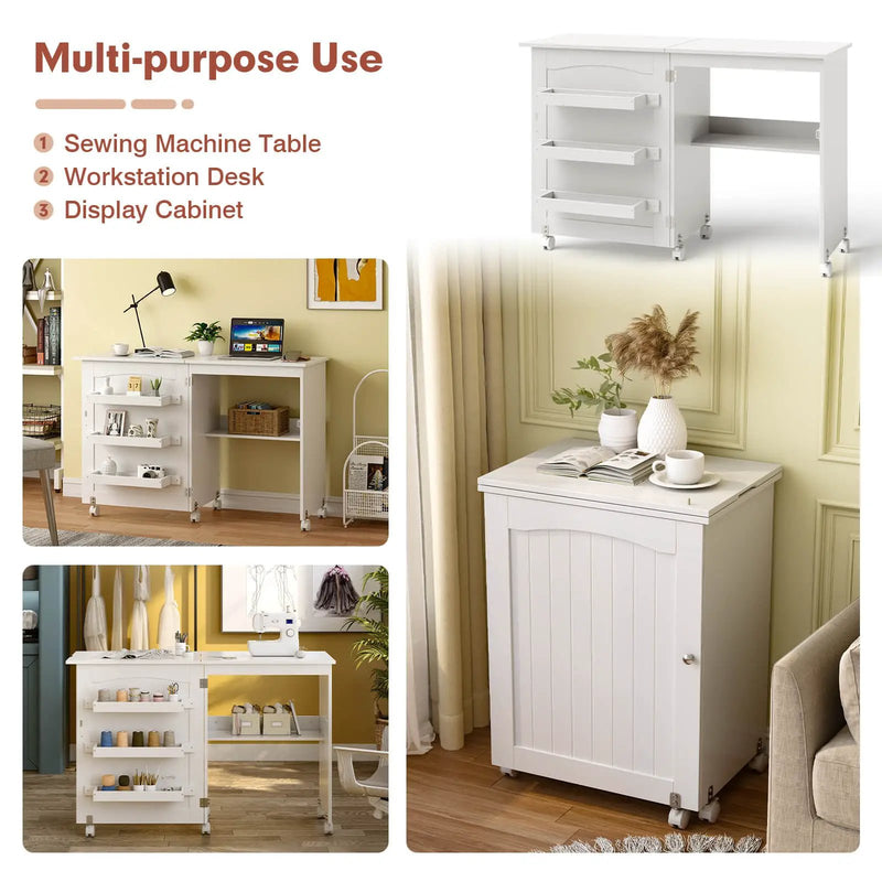 Folding Sewing Craft Table Shelf Storage Cabinet Home Furniture by DirectDeals