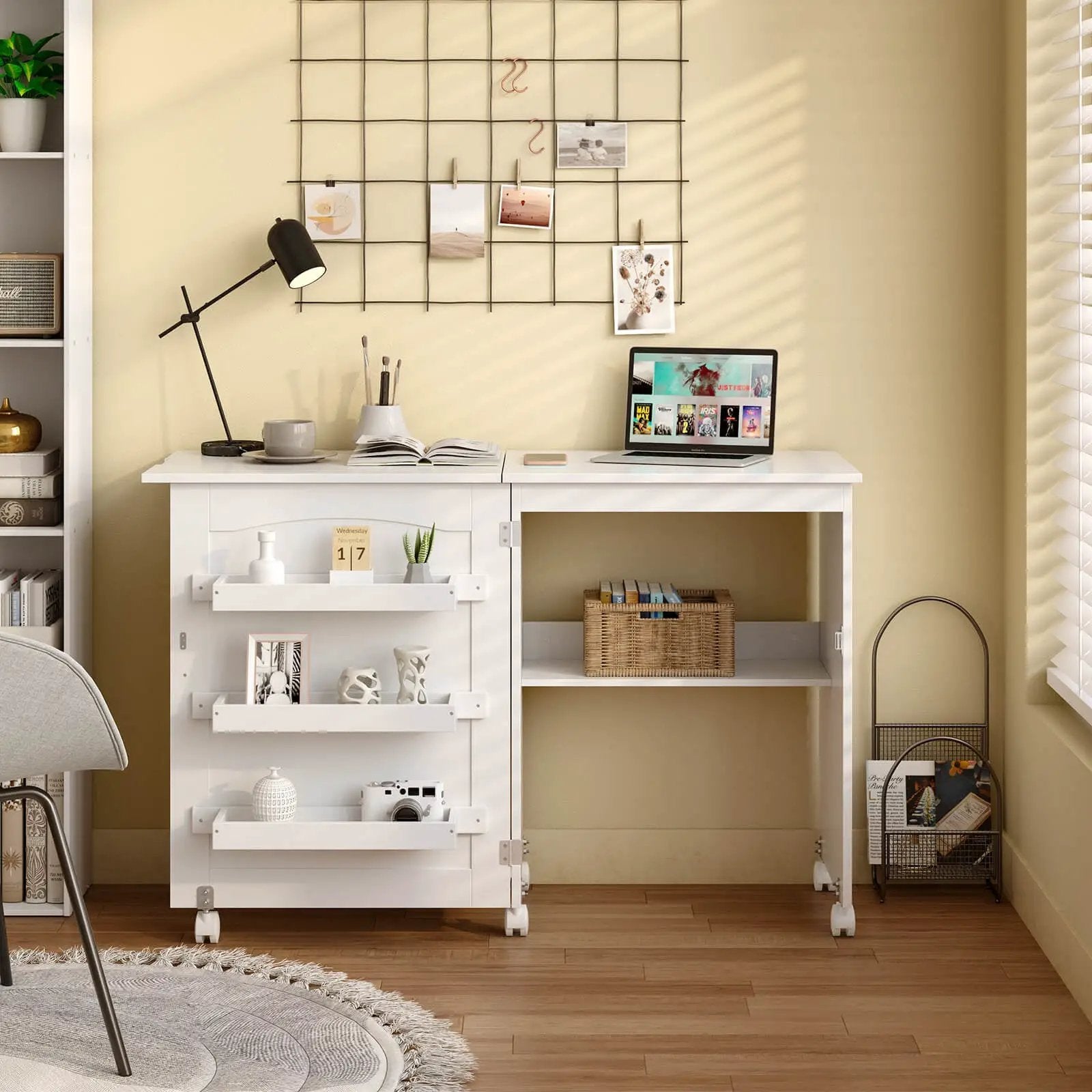 Folding Sewing Craft Table Shelf Storage Cabinet Home Furniture by DirectDeals