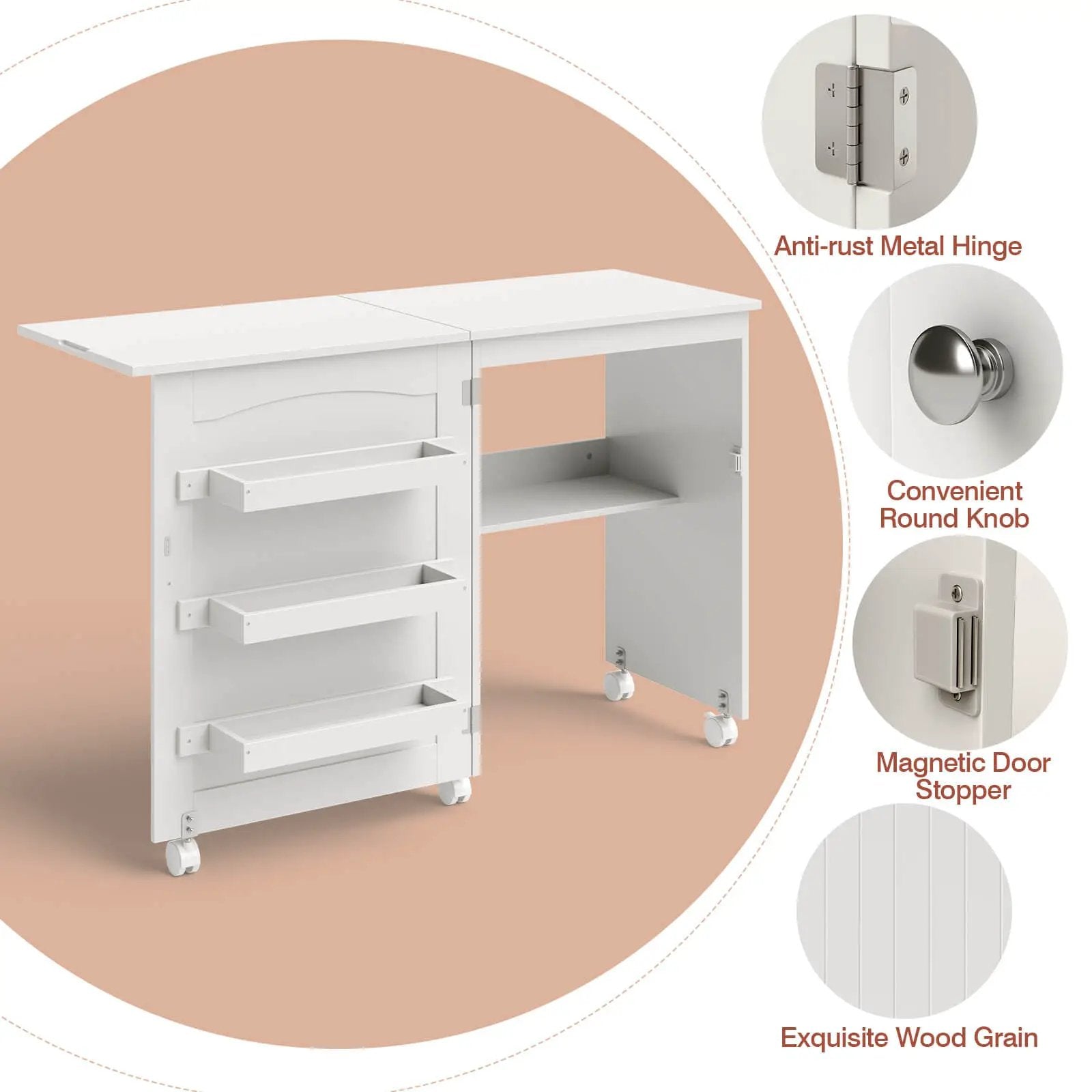 Folding Sewing Craft Table Shelf Storage Cabinet Home Furniture by DirectDeals