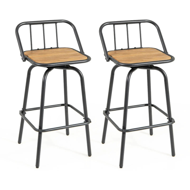 360° Swivel Bar Stool Set of 2 with Footrest and Backrest-Balck & Natural by DirectDeals
