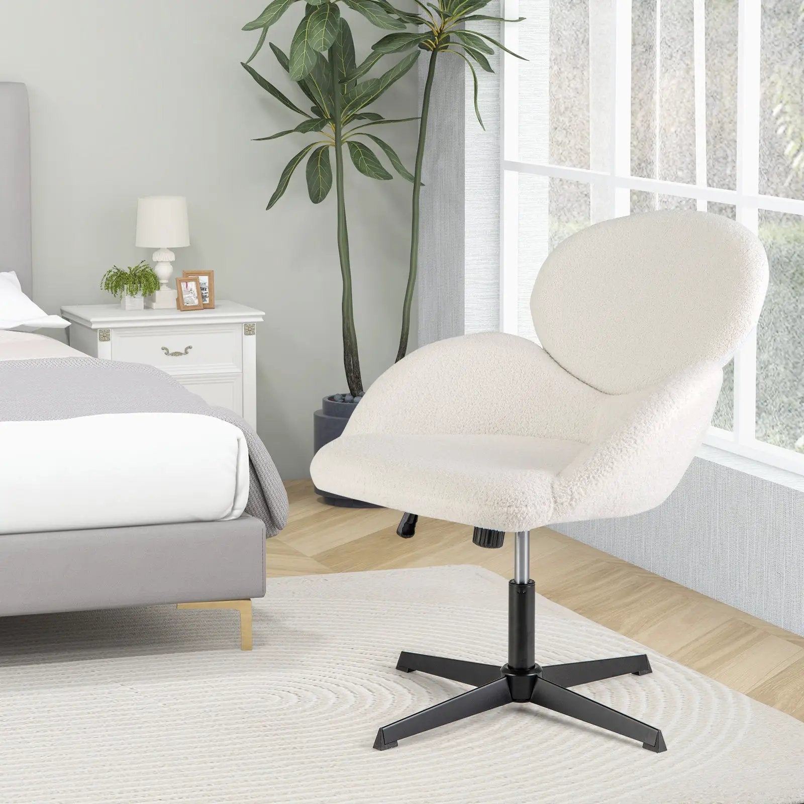 Swivel Cross Legged Chair with Adjustable Height and Rocking Function-White by DirectDeals