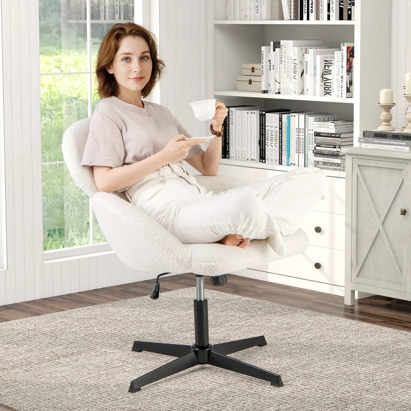 Swivel Cross Legged Chair with Adjustable Height and Rocking Function-White by DirectDeals