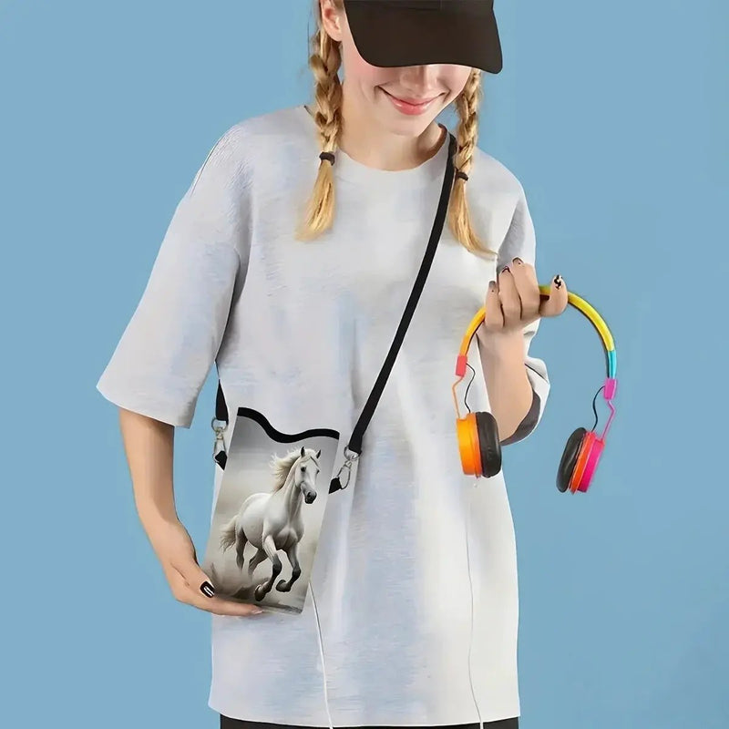 Synthetic Leather Phone Bag - Horse Print Adjustable Strap by House Of Avana