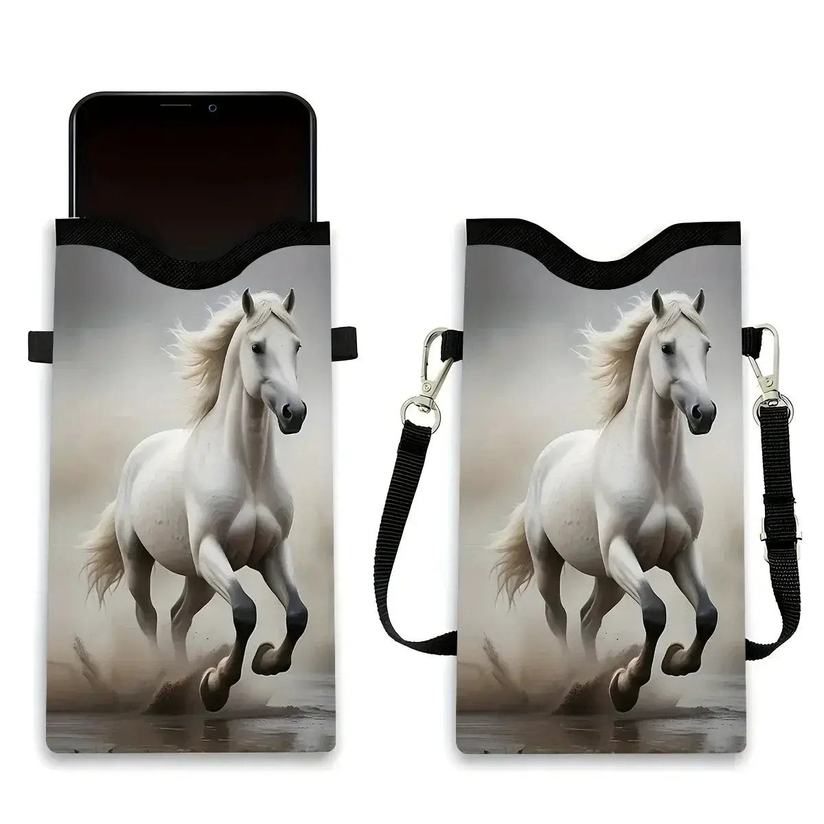 Synthetic Leather Phone Bag - Horse Print Adjustable Strap by House Of Avana