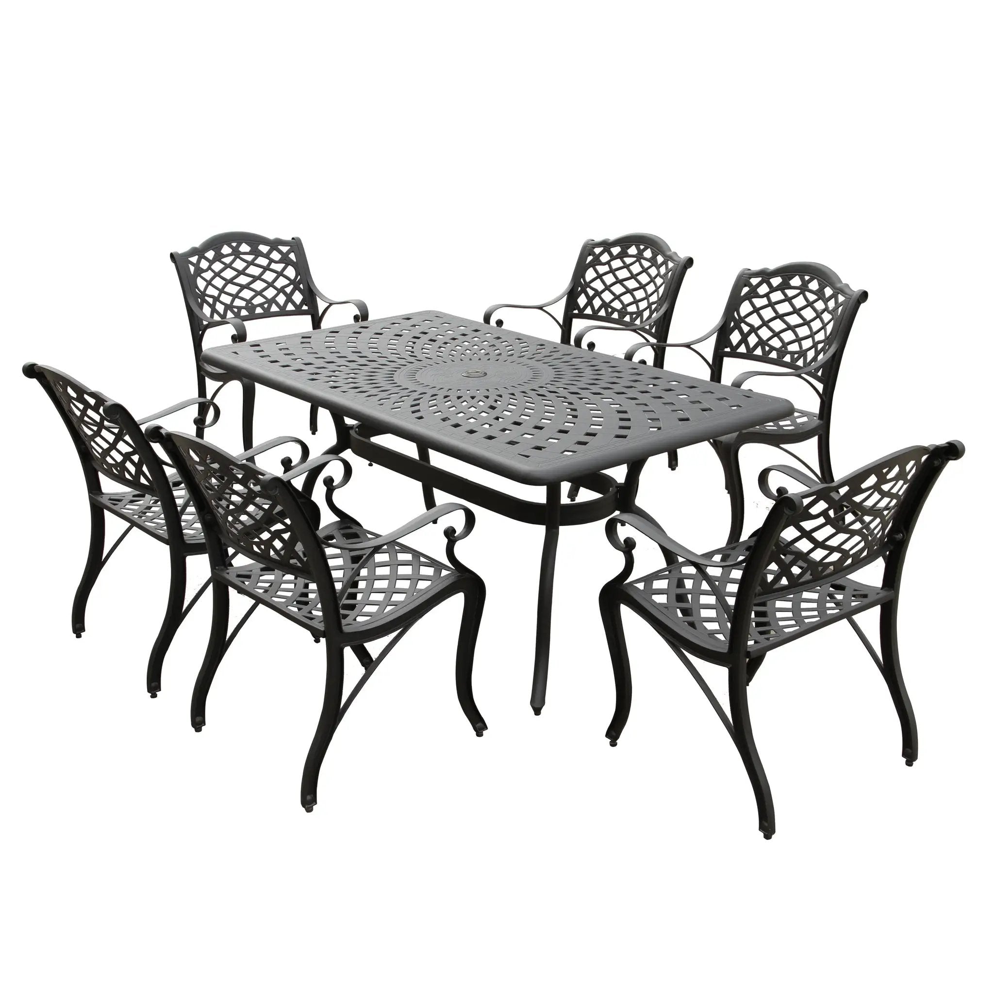 Outdoor Aluminum 7pc Black Rectangular Patio Dining Set and Six Chairs by Sharicks