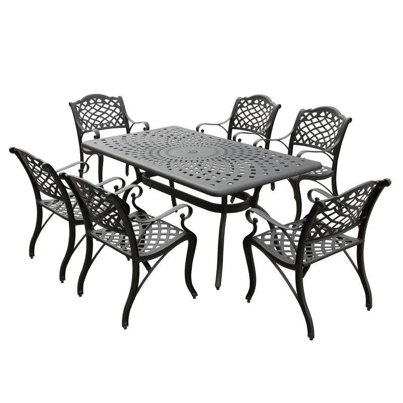 Outdoor Aluminum 7pc Black Rectangular Patio Dining Set and Six Chairs by Sharicks