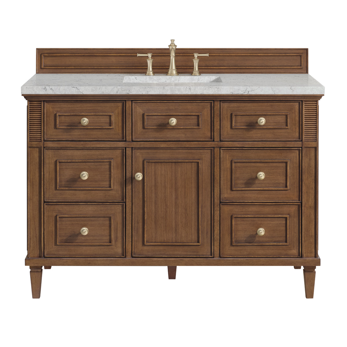 James Martin Lorelai 48" Single Bathroom Vanity, Mid-Century Walnut with Eternal Jasmine Pearl (FreePower) countertop