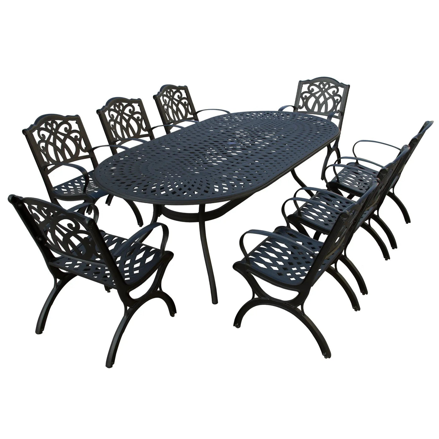Outdoor Aluminum 9pc Large Oval Patio Dining Set Eight Chairs by Sharicks