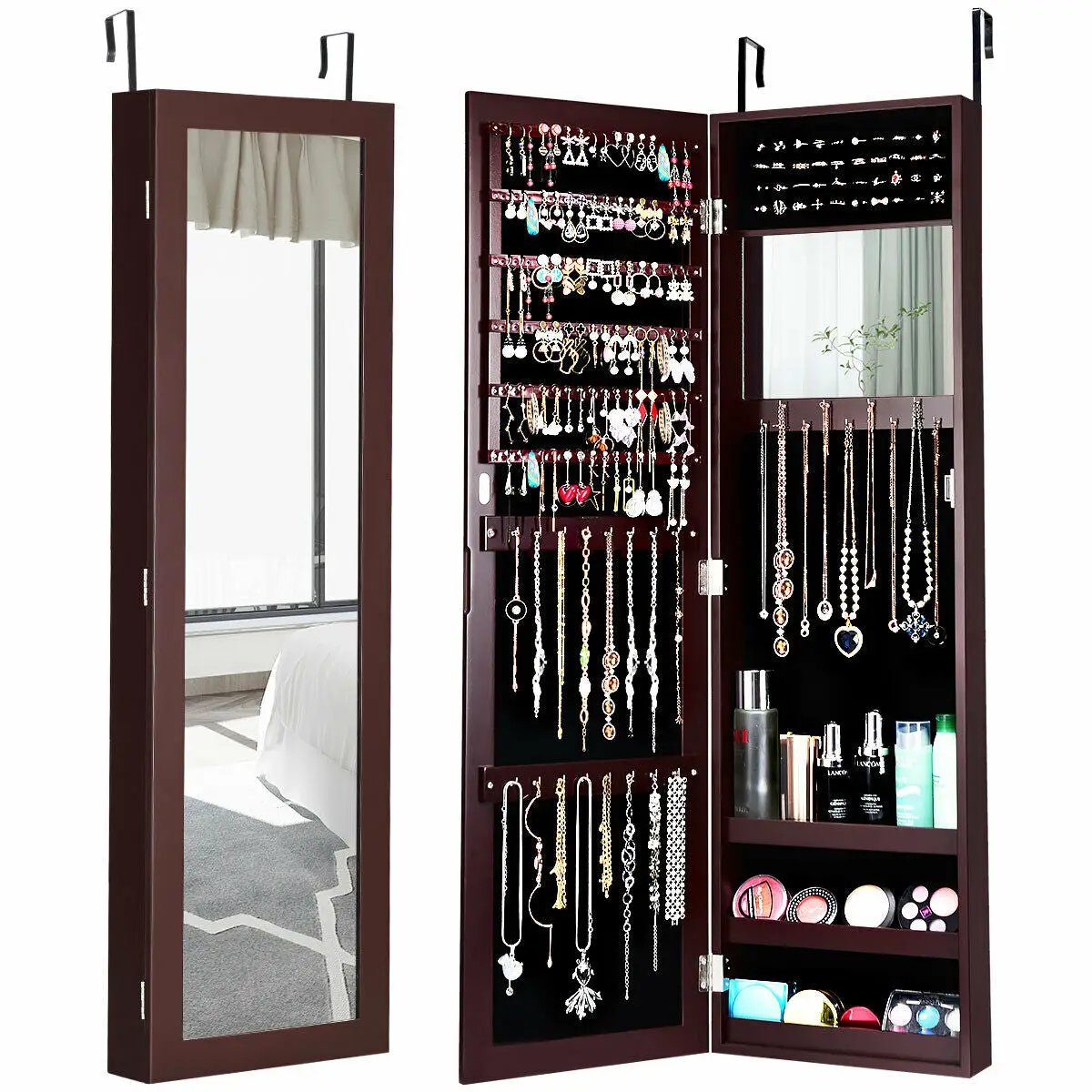 Full Length Mirror Jewelry Cabinet with Ring Slots and Necklace Hooks by DirectDeals