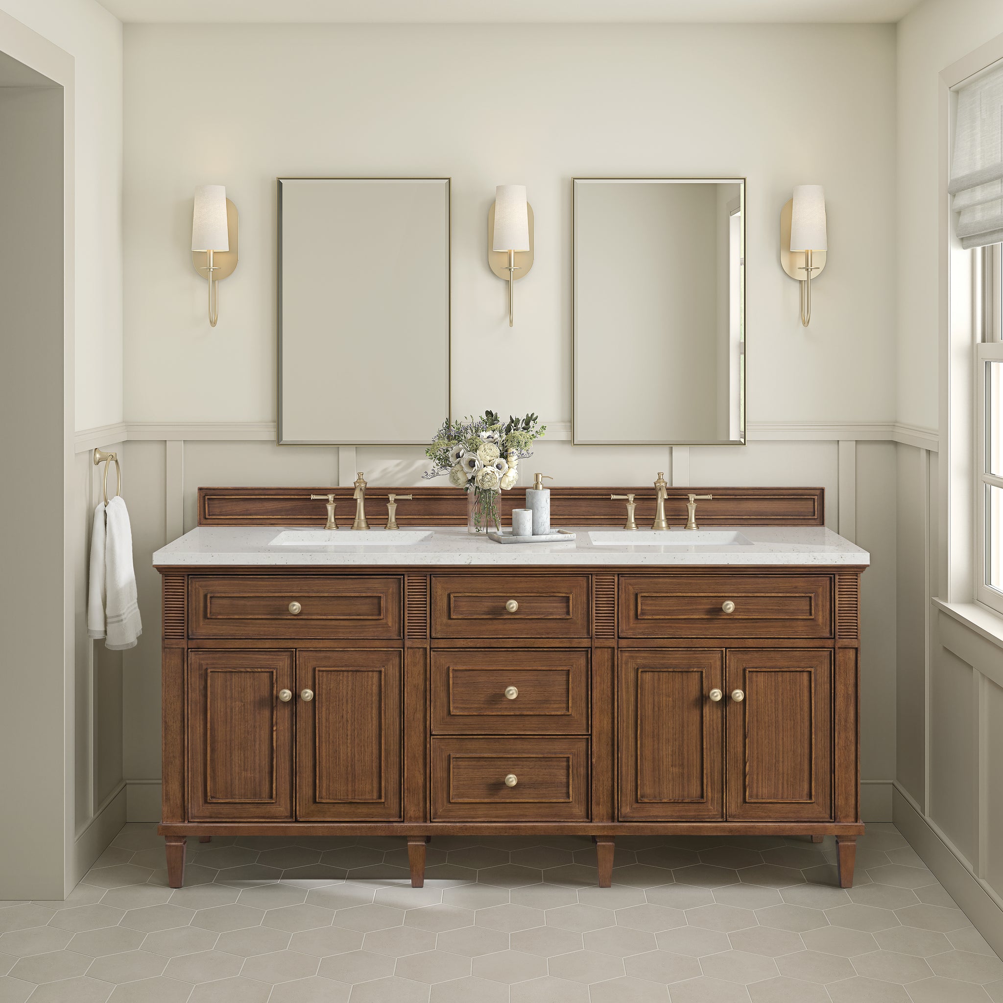 James Martin Lorelai 72" Double Bathroom Vanity, Mid-Century Walnut by James Martin