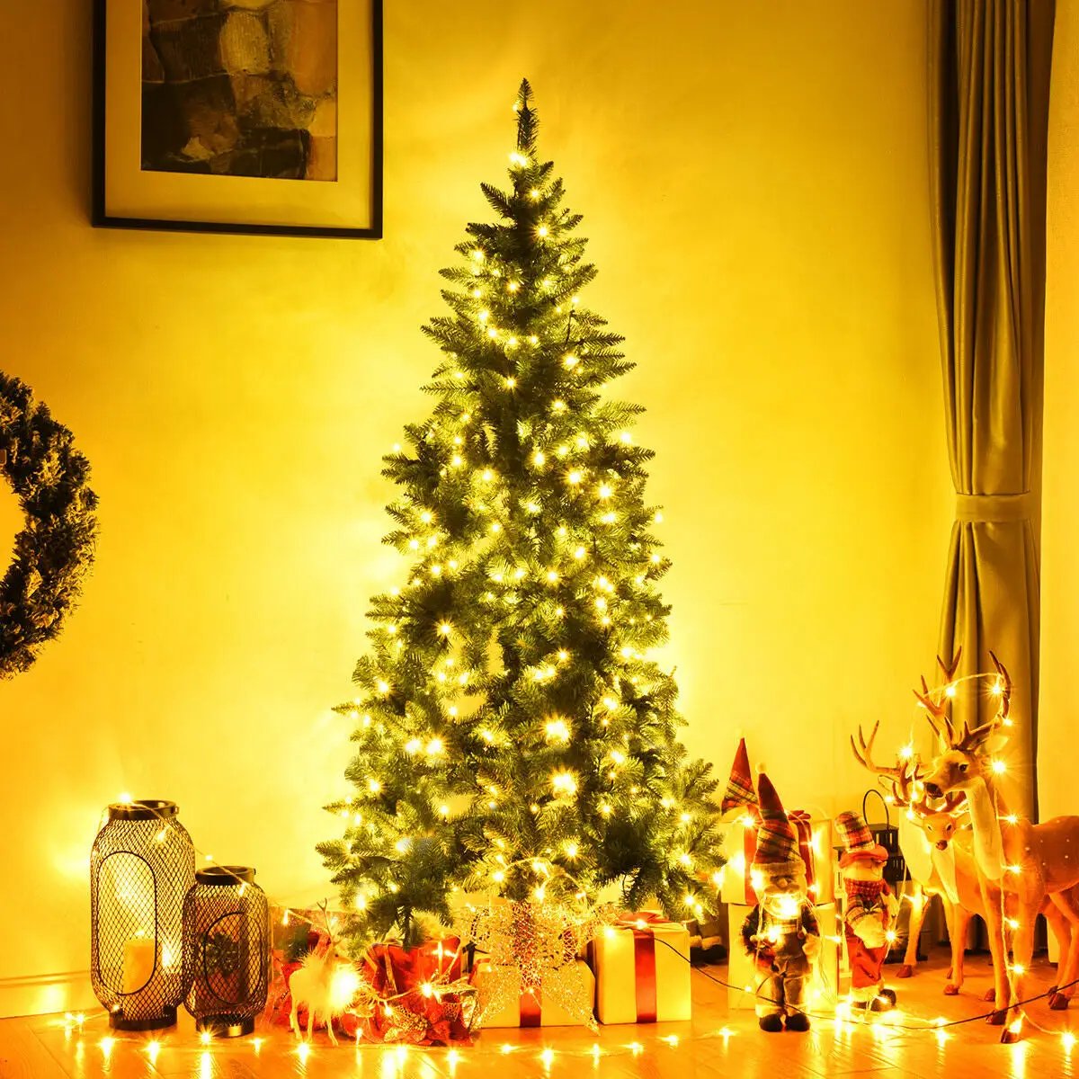 Pre-Lit Artificial Half National Christmas Tree with 8 Flash Modes by DirectDeals