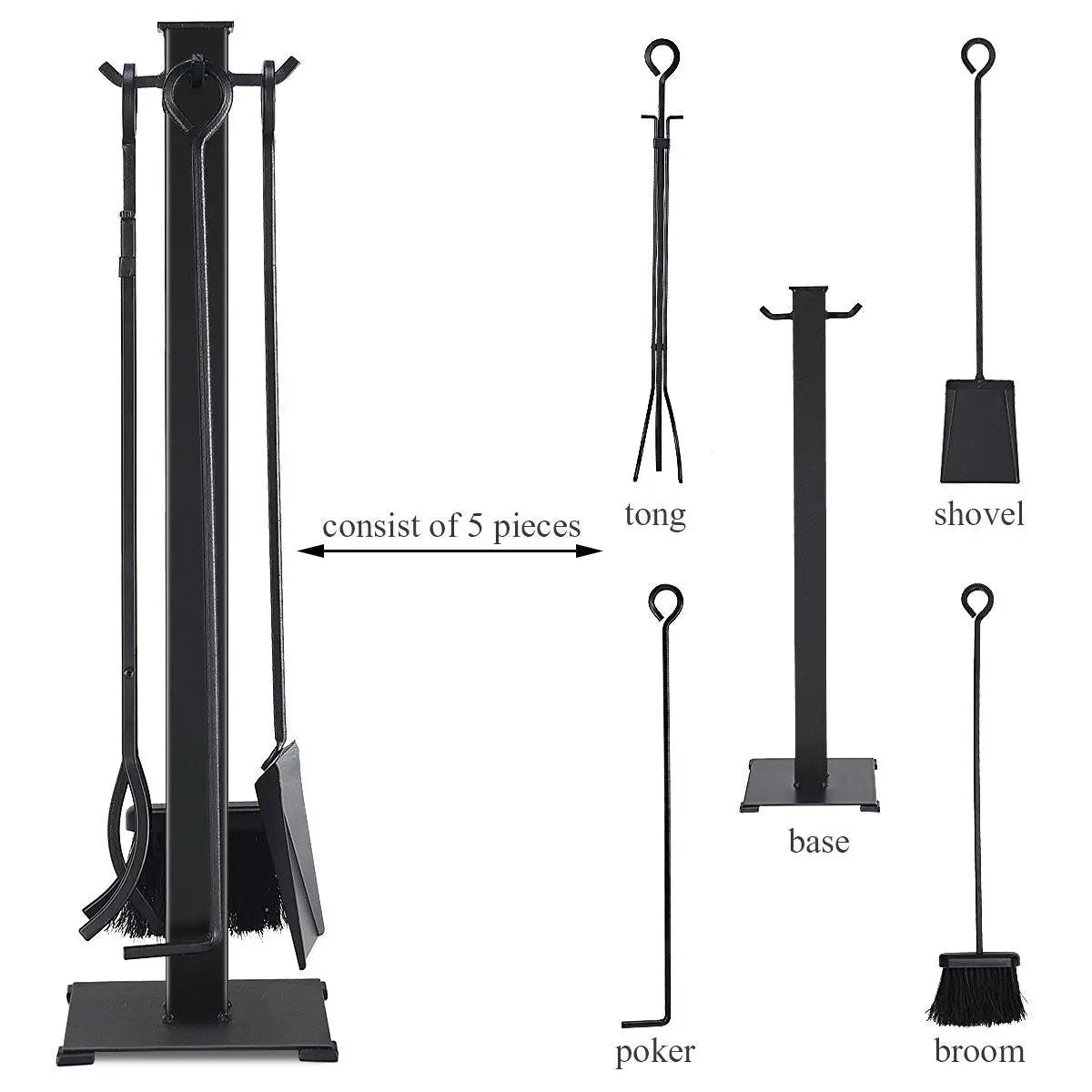5 Pieces Fireplace Iron Fire Place Tool Set by DirectDeals