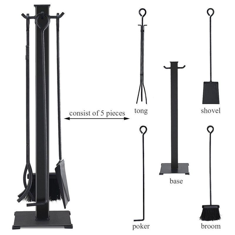 5 Pieces Fireplace Iron Fire Place Tool Set by DirectDeals