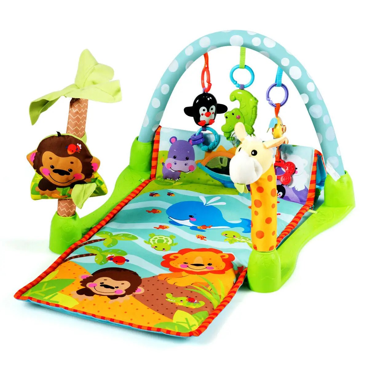 4-in-1 Baby Play Gym Mat with 3 Hanging Educational Toys by DirectDeals