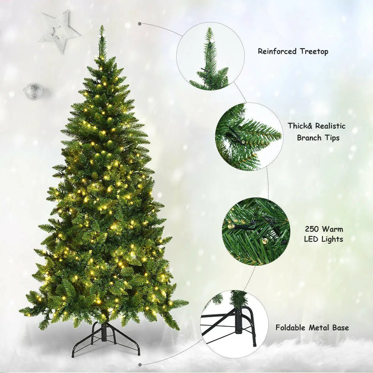 Pre-Lit Artificial Half National Christmas Tree with 8 Flash Modes by DirectDeals