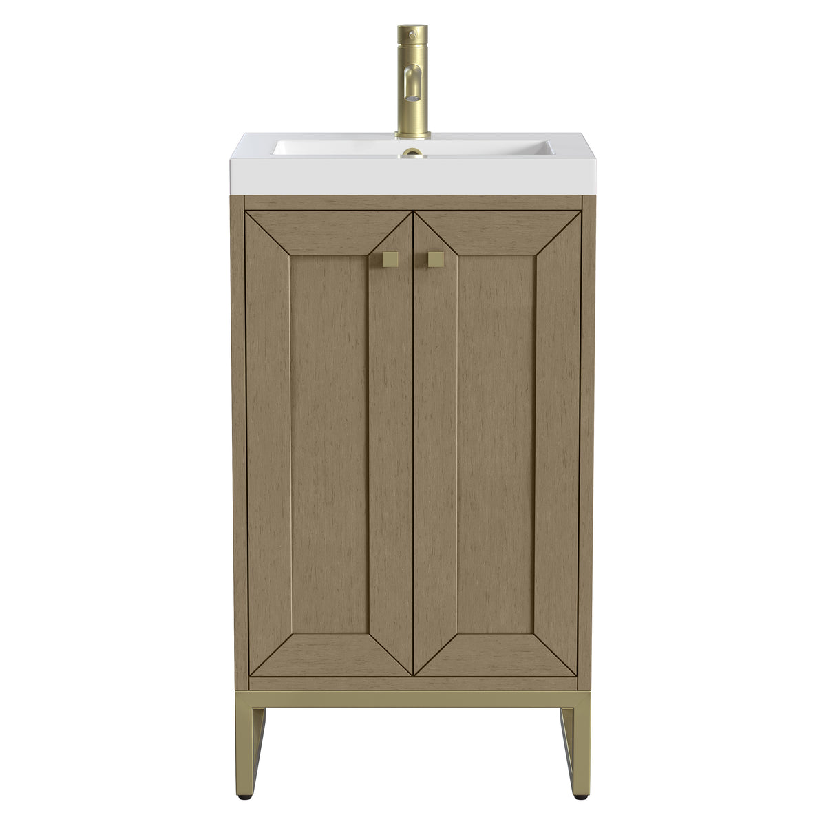 James Martin Chianti 20" Single Bathroom Vanity, Walnut Whisper with White Glossy (Champagne Brass) countertop