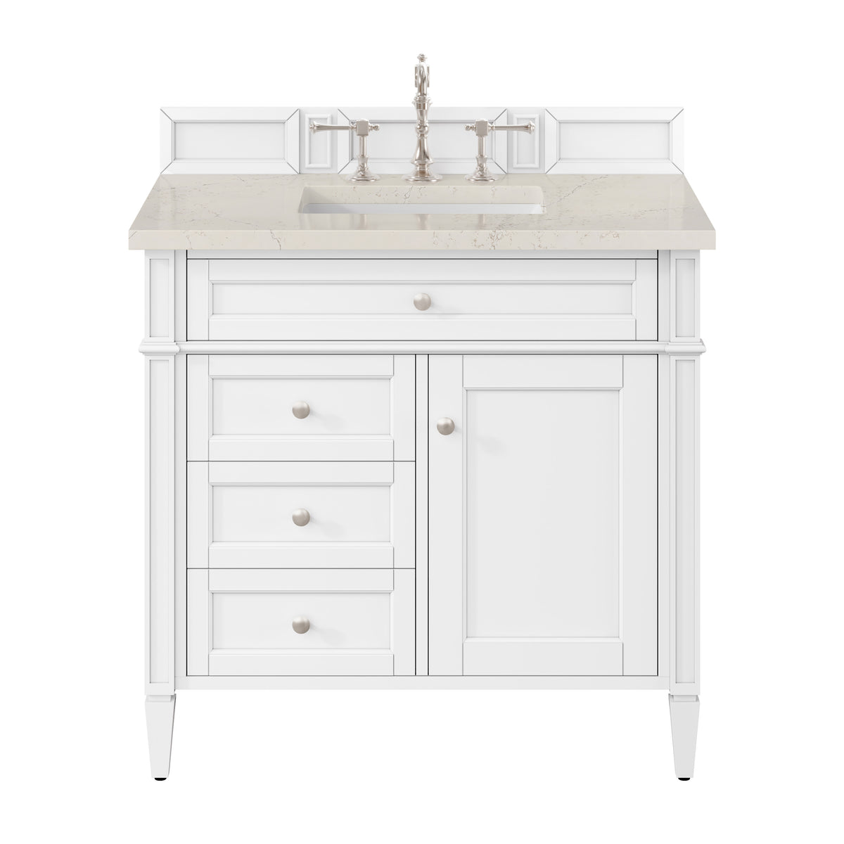 James Martin Brittany 36" Single Bathroom Vanity, Bright White with Siberian countertop