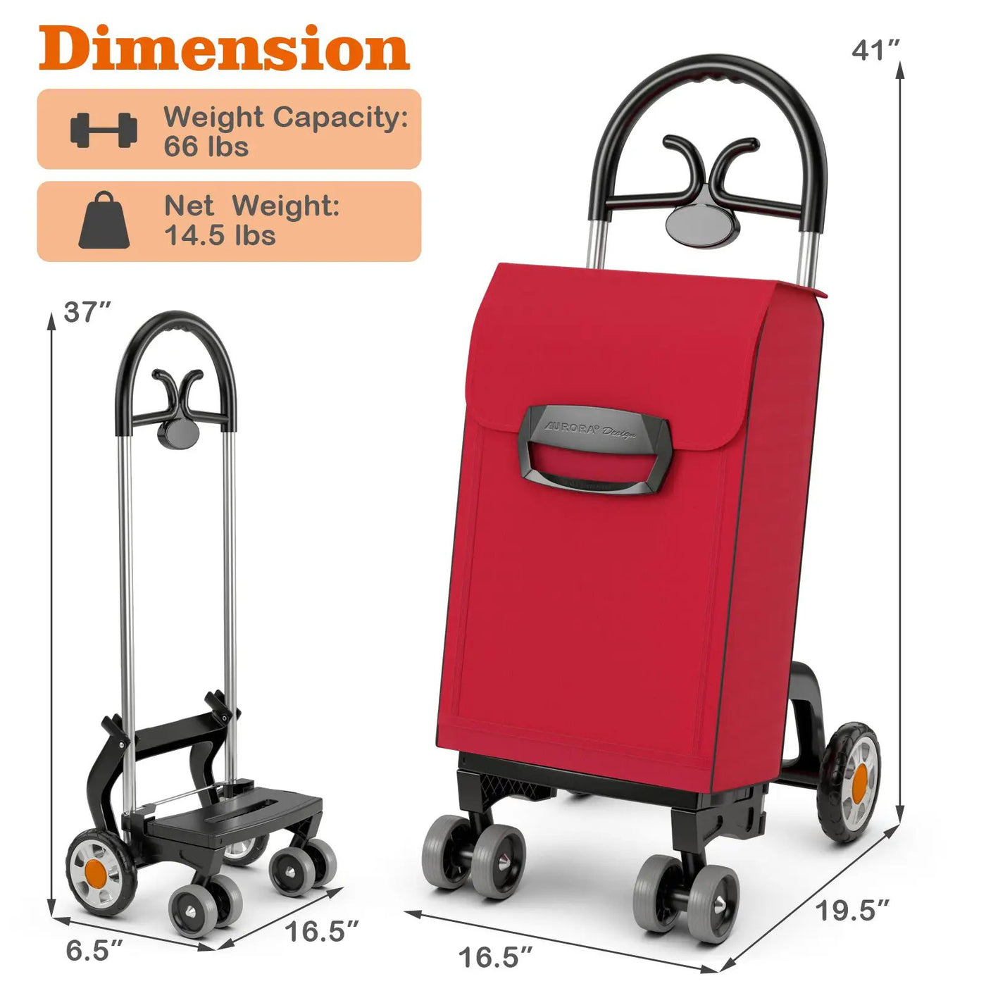 Folding Shopping Cart Utility Hand Truck with Rolling Swivel Wheels by DirectDeals