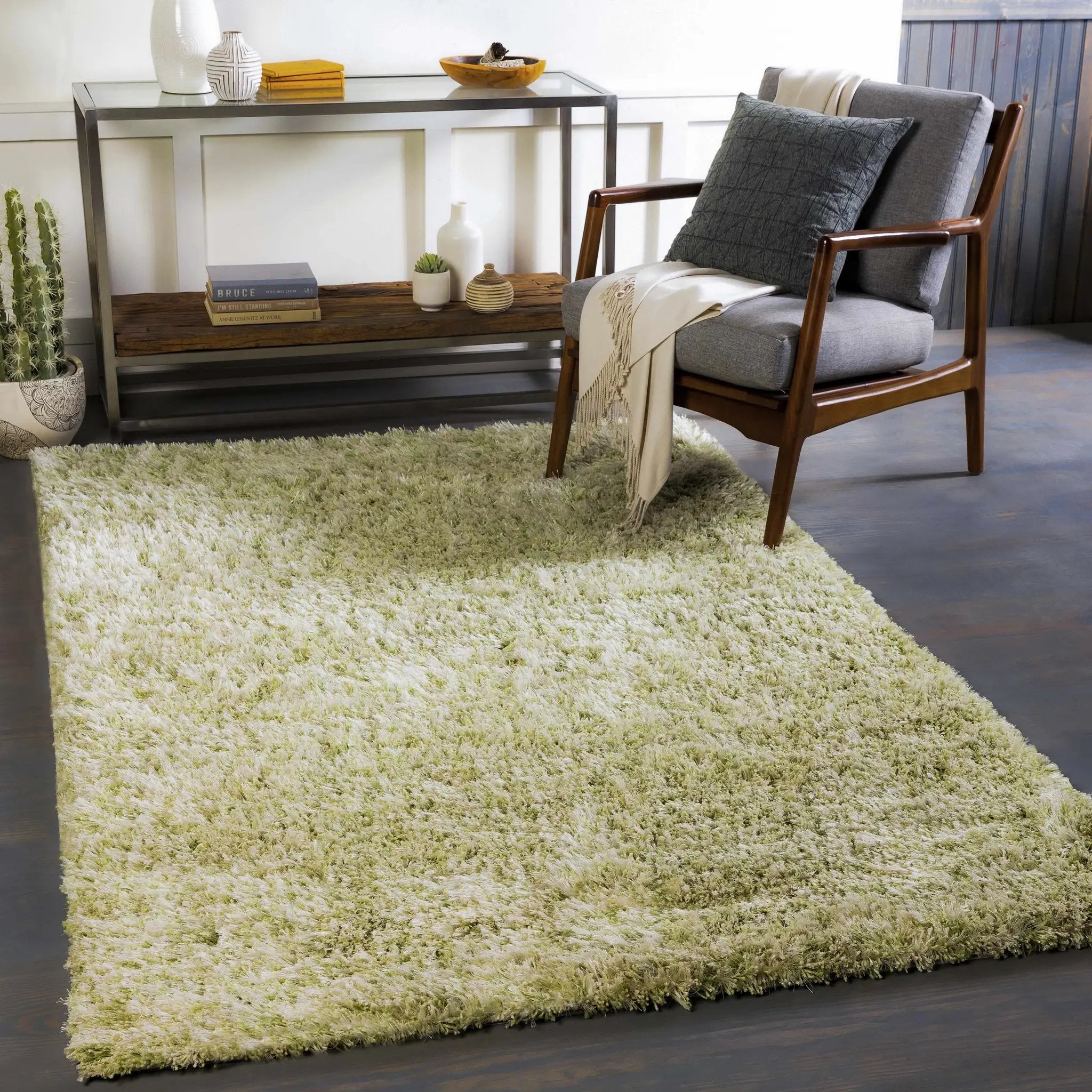 Marao Solid Grass Green Plush Rug - Clearance by Boutique Rugs