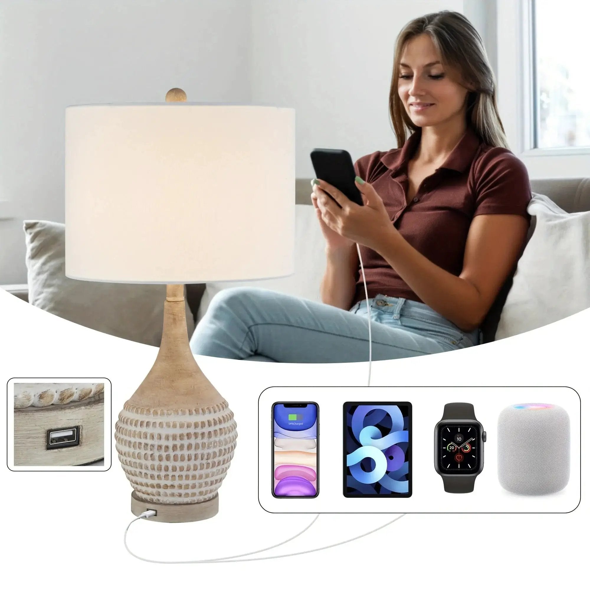 Table Lamp - 3-Way Dimmable Brown 25-Inch by House Of Avana
