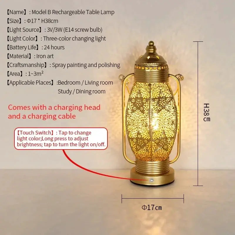 Table Lamp - Portable Iron Art Metal Long by House Of Avana