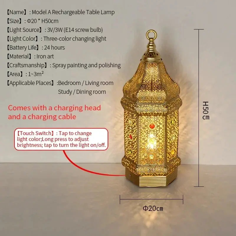 Table Lamp - Portable Iron Art Metal Long by House Of Avana
