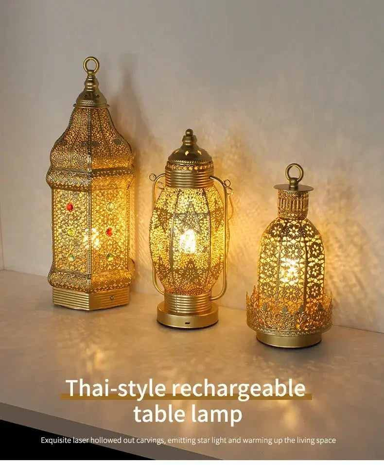 Table Lamp - Portable Iron Art Metal Long by House Of Avana