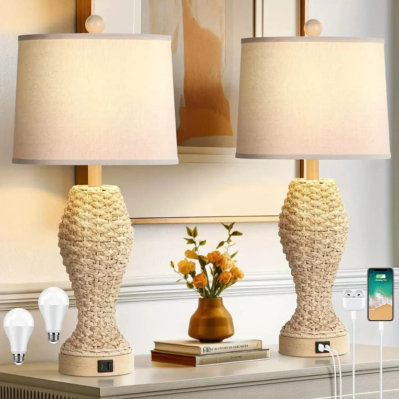 Table Lamp - Woven Seagrass 26.5inch by House Of Avana