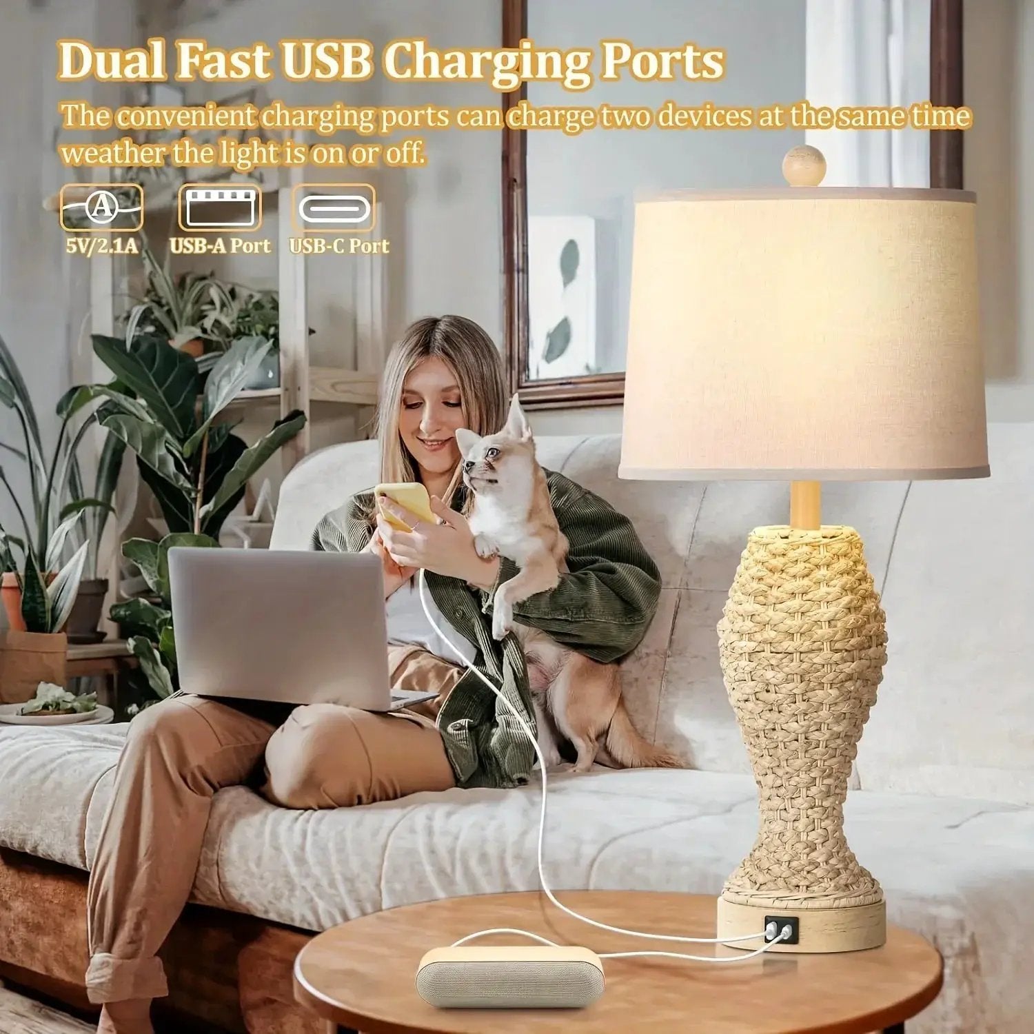 Table Lamp - Woven Seagrass 26.5inch by House Of Avana