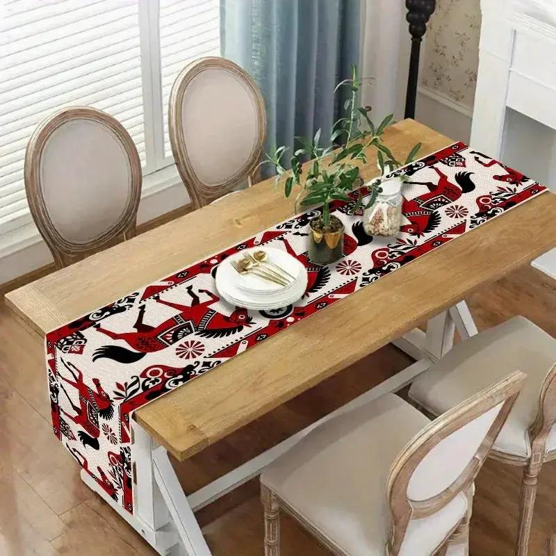 Table Runner - Horse Theme Red Black White by House Of Avana