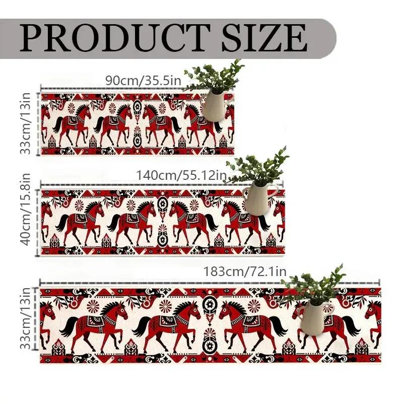 Table Runner - Horse Theme Red Black White by House Of Avana