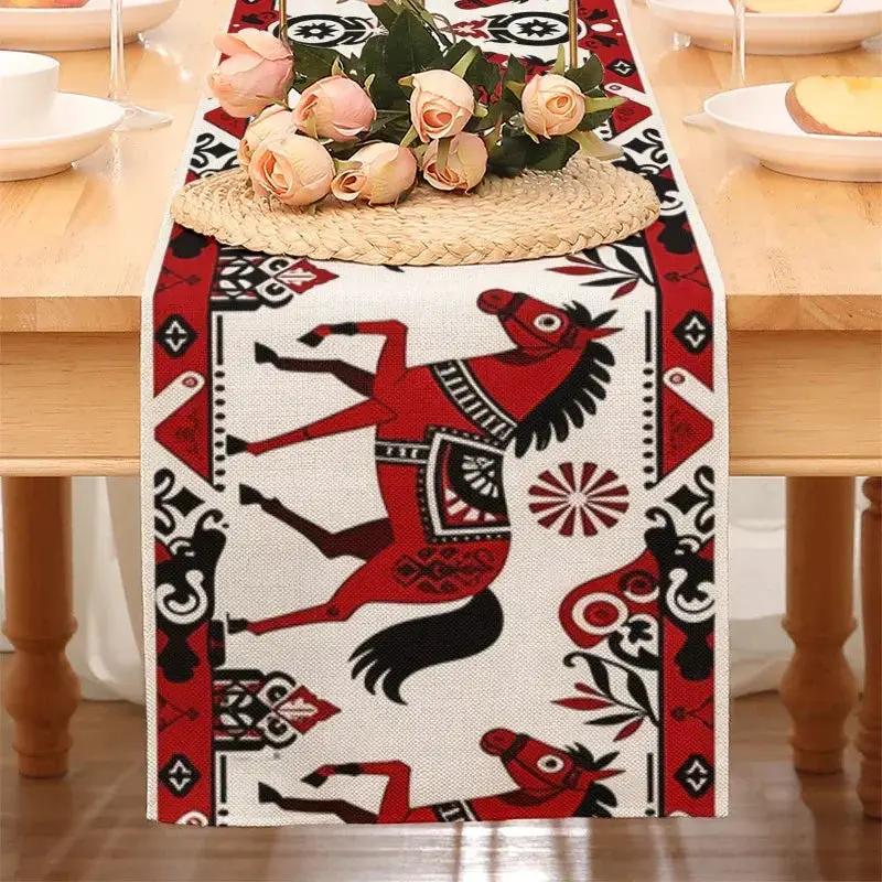 Table Runner - Horse Theme Red Black White by House Of Avana