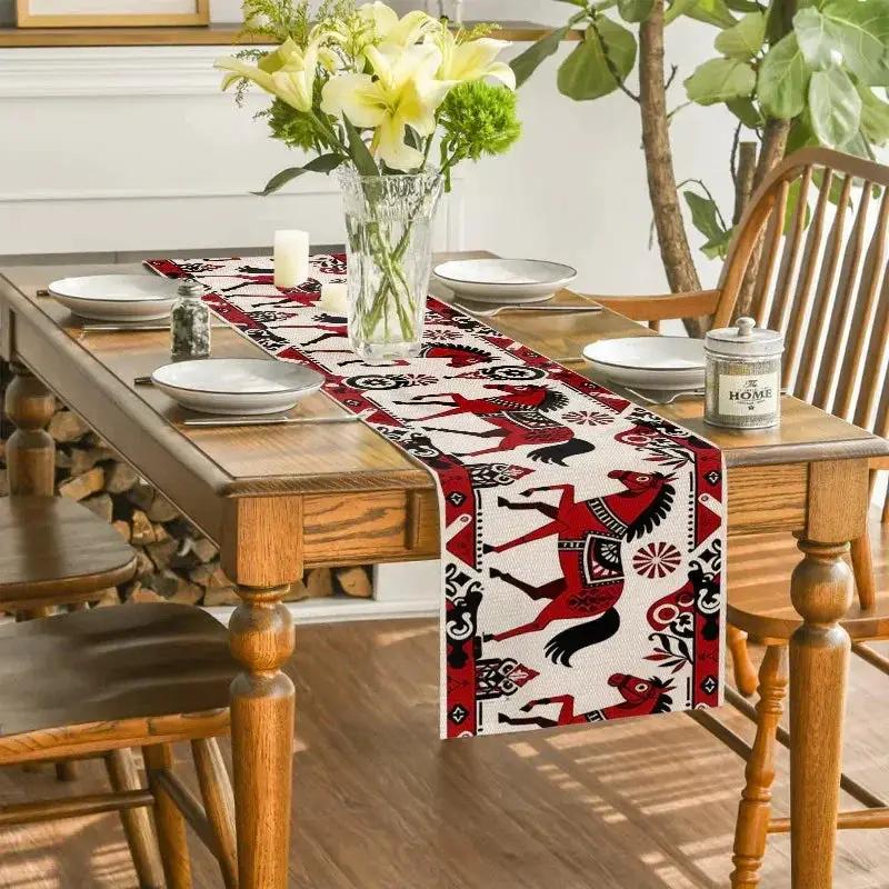Table Runner - Horse Theme Red Black White by House Of Avana