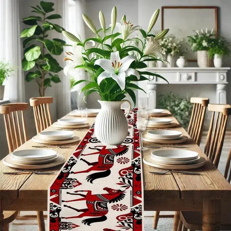 Table Runner - Horse Theme Red Black White by House Of Avana