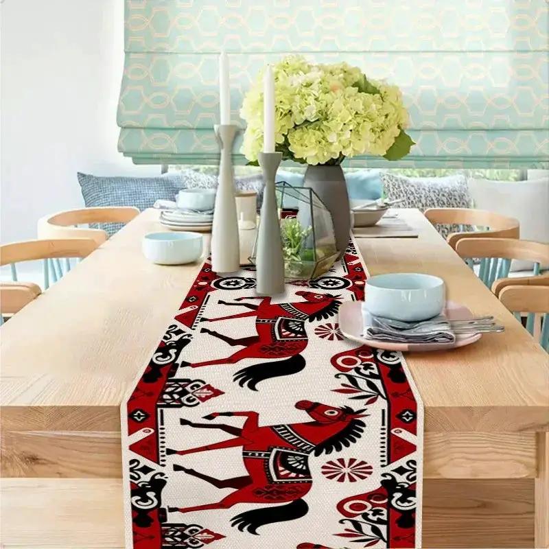 Table Runner - Horse Theme Red Black White by House Of Avana