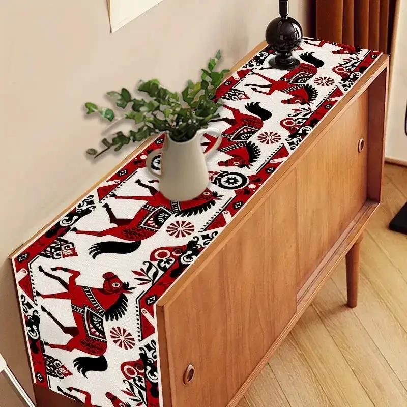 Table Runner - Horse Theme Red Black White by House Of Avana