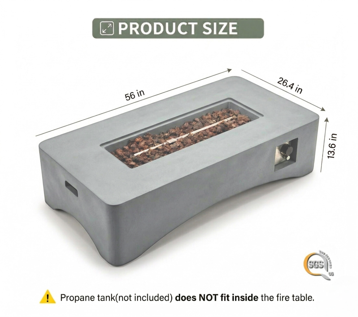 56' Propane Fire Pit Table - Rectangular Outdoor Gas Fire Pit, photo 11 of 15