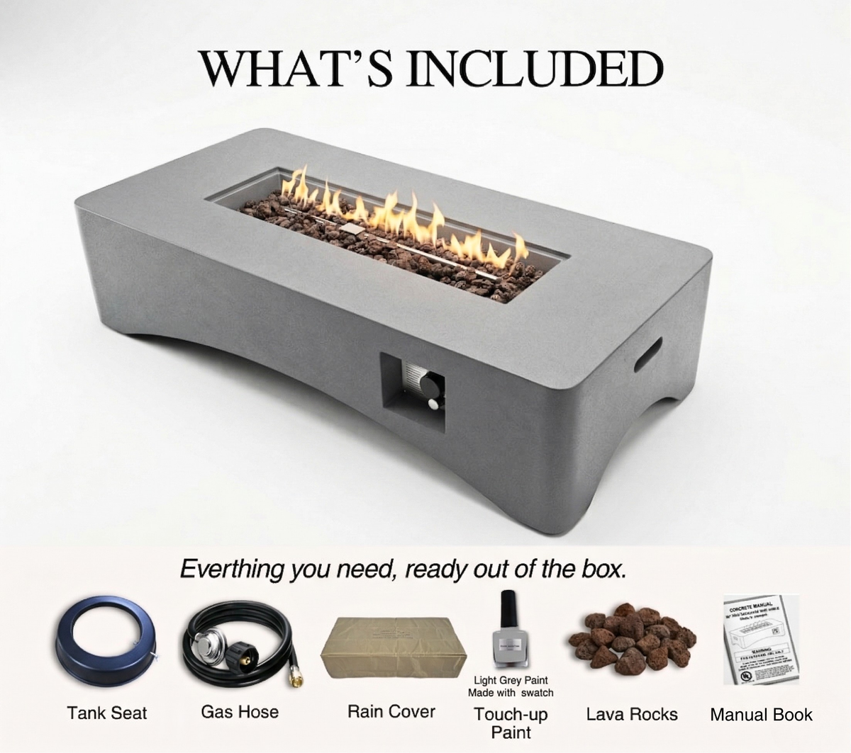 56' Propane Fire Pit Table - Rectangular Outdoor Gas Fire Pit, photo 12 of 15