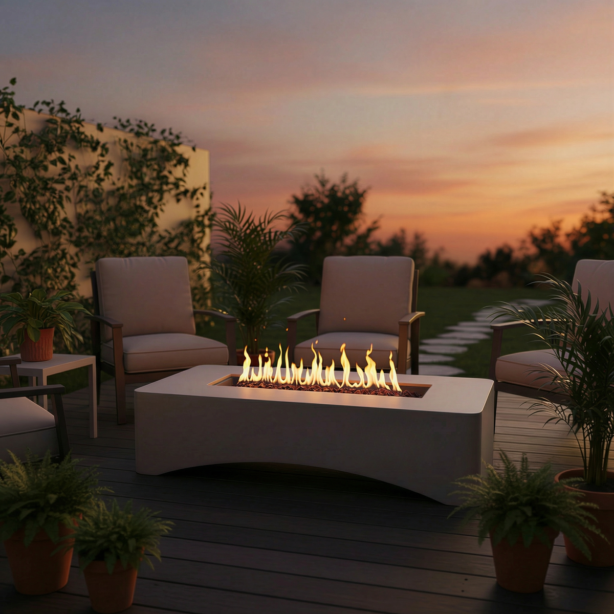 56' Propane Fire Pit Table - Rectangular Outdoor Gas Fire Pit, photo 5 of 15
