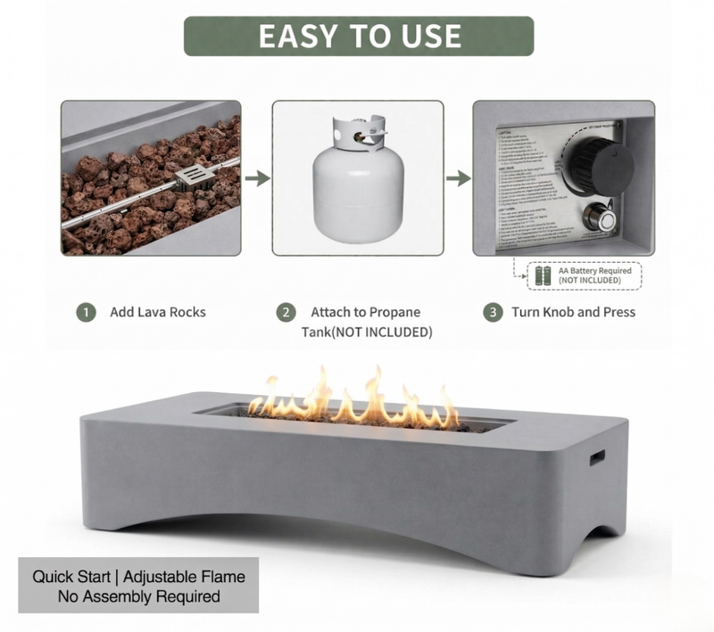 56' Propane Fire Pit Table - Rectangular Outdoor Gas Fire Pit, photo 9 of 15