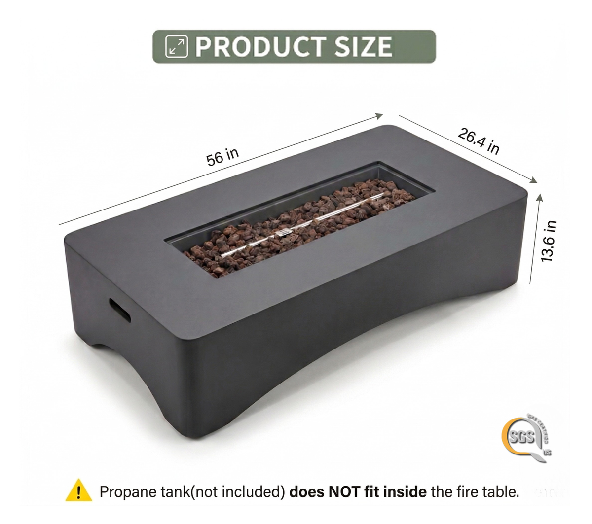 56" Propane Fire Pit Table, Rectangular Outdoor Gas Fire Pit, photo 14 of 17