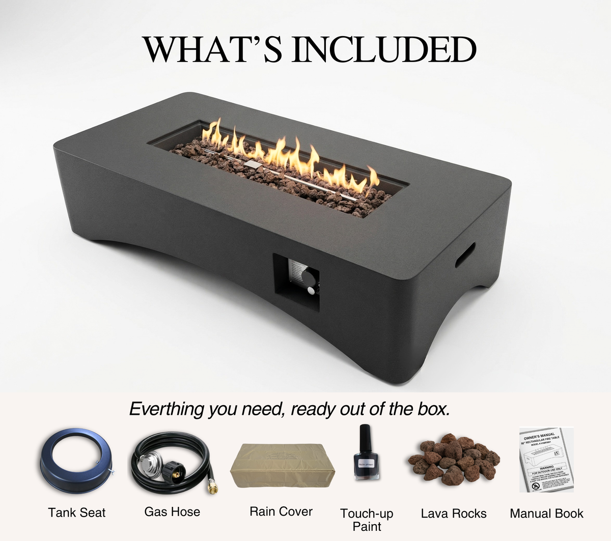 56" Propane Fire Pit Table, Rectangular Outdoor Gas Fire Pit, photo 16 of 17